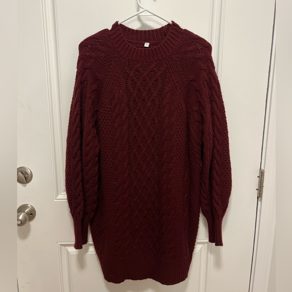 Cable Knit Burgundy Wine Red Sweater Dress